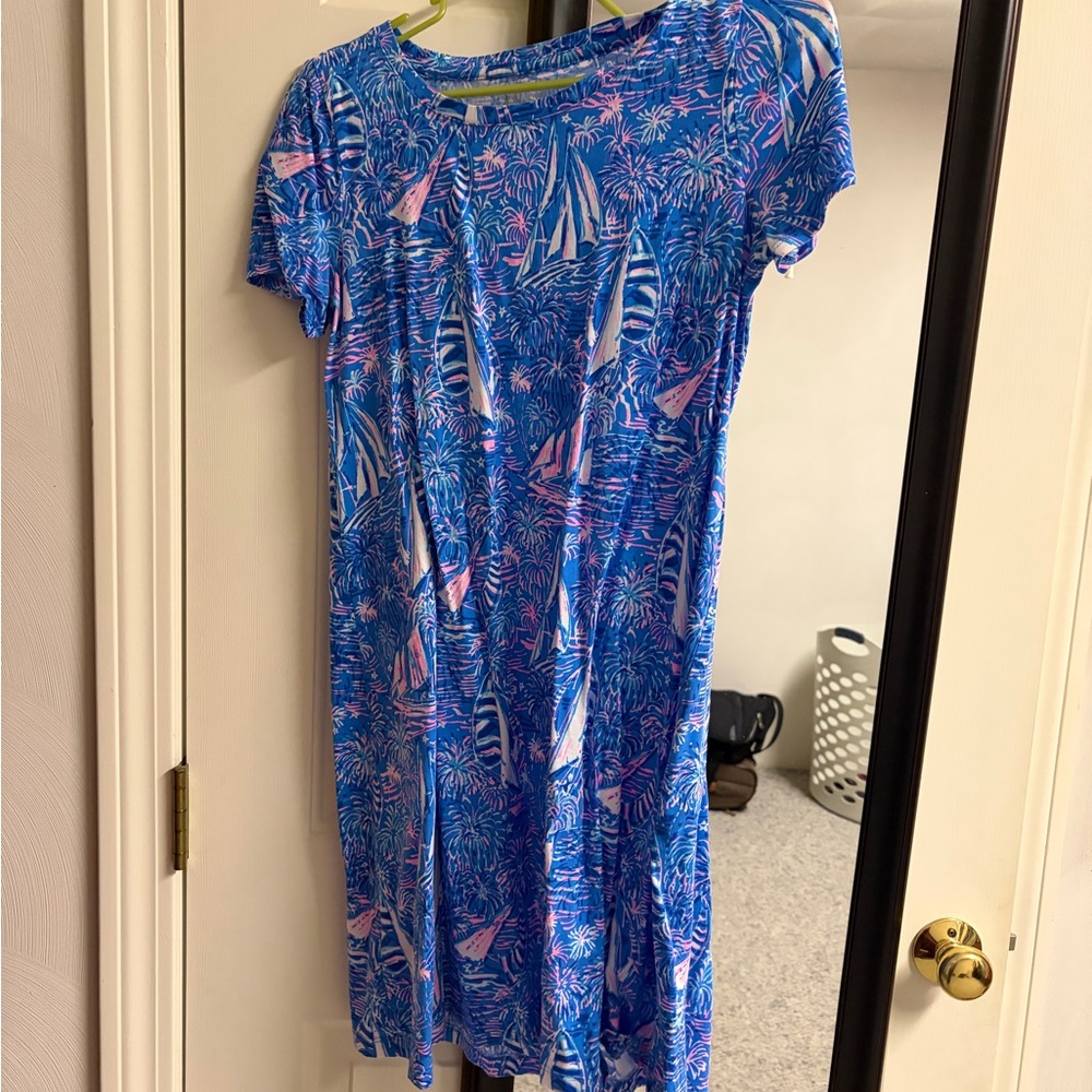 Lilly Pulitzer Blue and Pink Sailboat Print Midi Dress